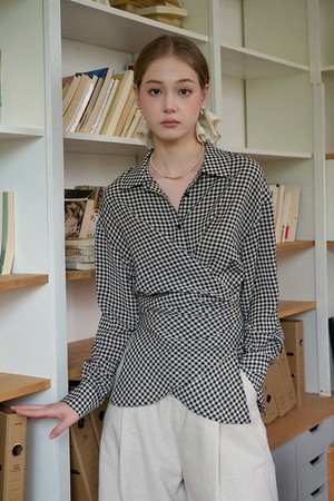 Style strappy plaid blouse_2color