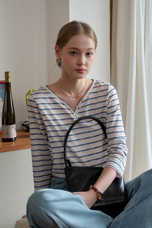 Peach heart neck striped top_2color