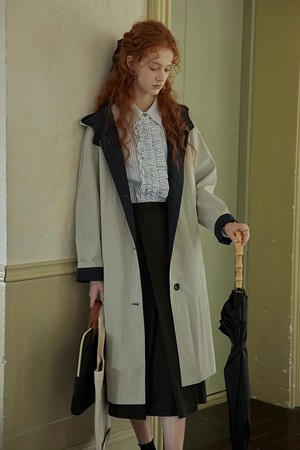 Contrast color hooded trench coat