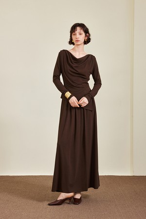 Diagonal slit waist dress_3color