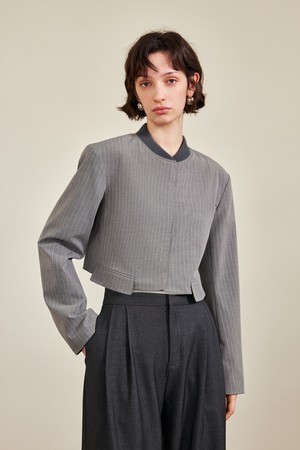 Striped stand-up collar jacket_2color