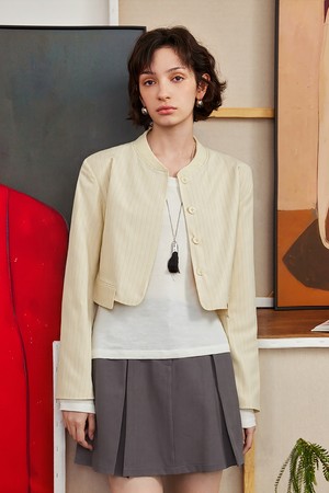 Striped stand-up collar jacket_2color