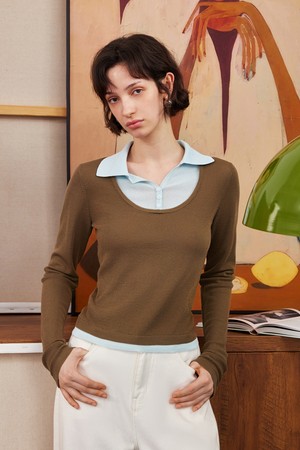 Fake two pieces patchwork top