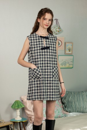 Bow check dress_BLACK