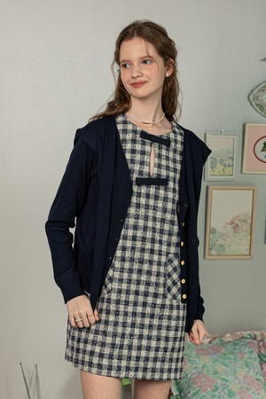 Knit shawls and cardigan set_NAVY