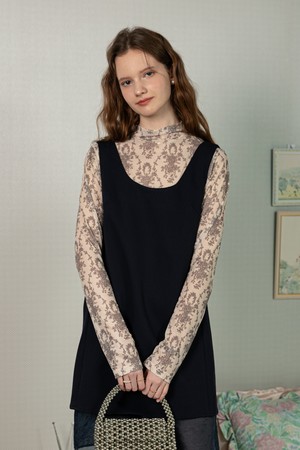 Retro pattern long sleeves top_BEIGE