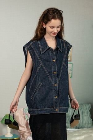Loose denim vest_BLUE
