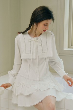 Pure white lace ribbon blouse