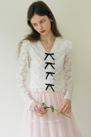 Bow lace long sleeve blouse