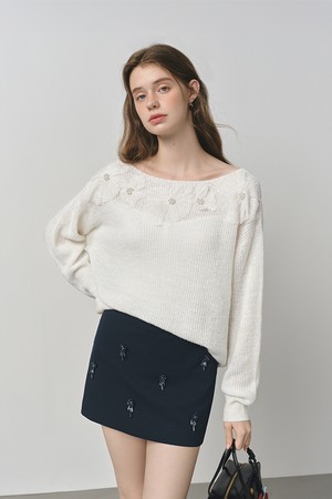 Pearl flower knit top