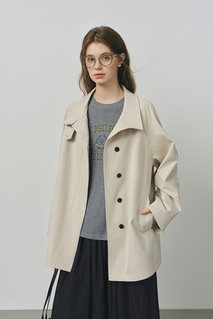 Striped cuffs mid-length trench coat_2color