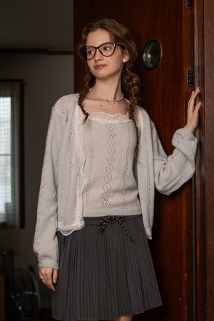 Lace tube top knit two-piece set_LIGHT GRAY