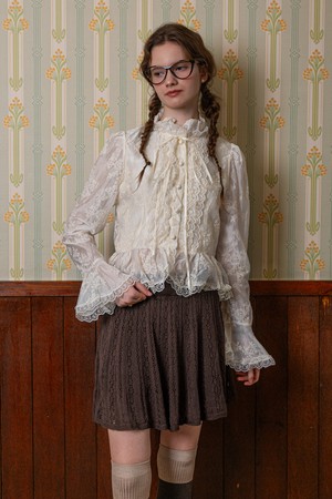 Hollow knit skirt_BROWN