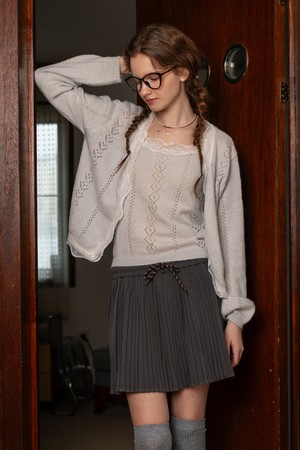 Drawstring pleated skirt_GRAY