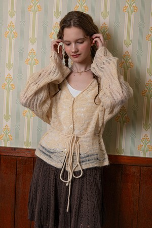 Drawstring knit cardigan_BEIGE