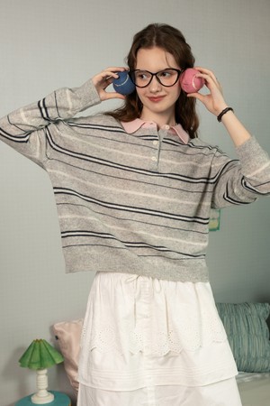 Pink collar knit top_GRAY