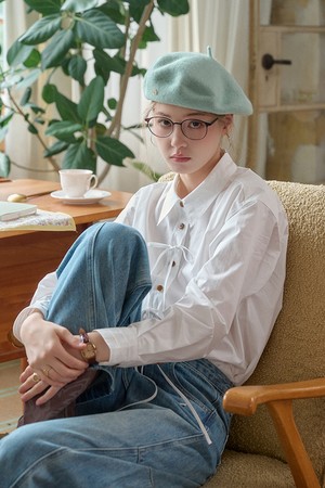 Lace-up bow cotton shirt_4color