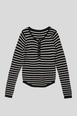Striped fake two-piece knit top_2color