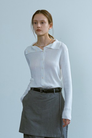 Lapel knit top_WHITE