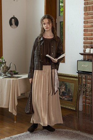 Shiny champagne skirt_LIGHT BIEGE