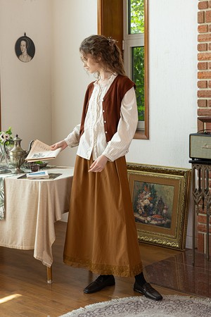 Lace pattern hem skirt_BROWN