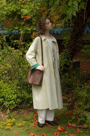 Green plaid cuff coat_BEIGE