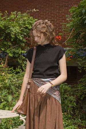 Knit half sleeve top_BLACK