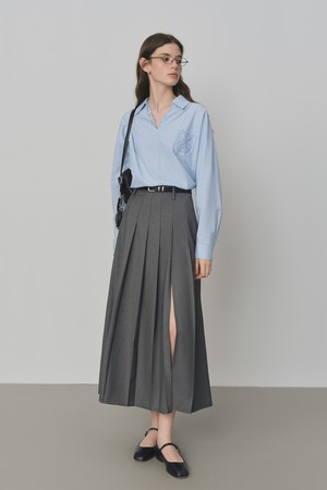 │Margarin Fingers│ STRING PLEATS SKIRT CHARCOAL MARGARIN FINGERS] [24WINTER] STRING PLEATS SKIRT (CHARCOAL)