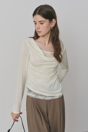 Lace shirring long sleeve top_2color
