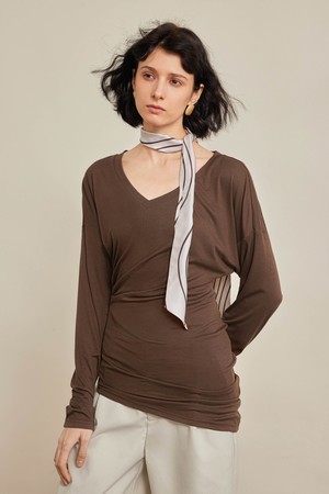 V-neck waist pleated top_4color
