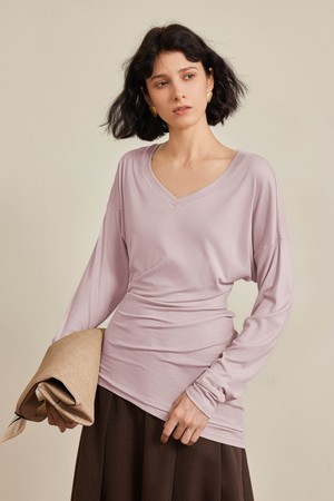 V-neck waist pleated top_4color