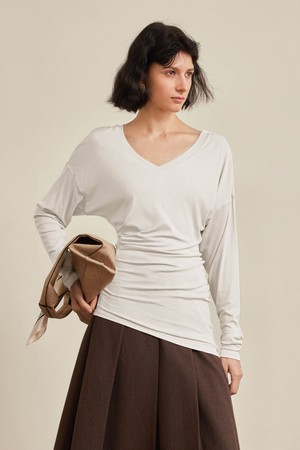 V-neck waist pleated top_4color