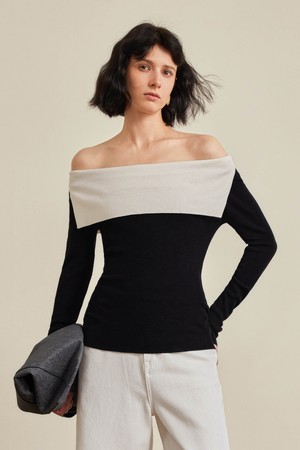 Contrasting one-line neck top_2color