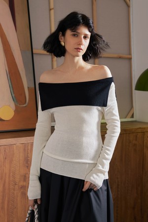 Contrasting one-line neck top_2color
