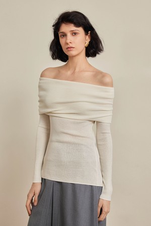 Line neck off-shoulder top_4color
