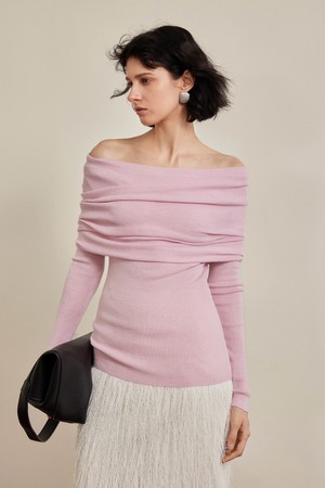 Line neck off-shoulder top_4color