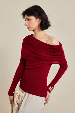 Line neck off-shoulder top_4color