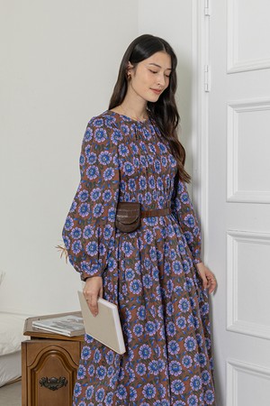 Floral autumn long-sleeved dress_3color