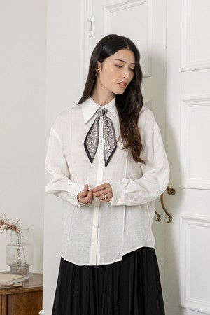 Casual shirt and scarf set_WHITE