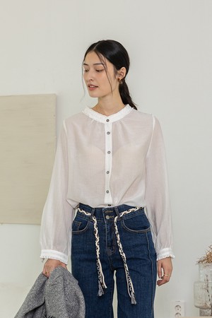 Neckline pleated shirt_2color