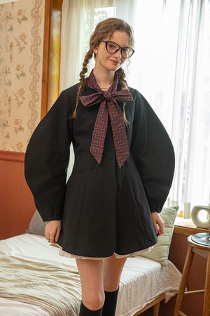 Balloon collarless jacket_2color