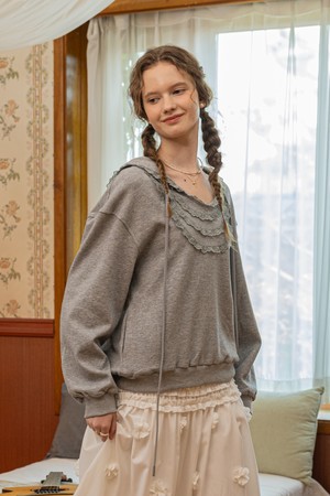 Lace hooded pullover_GRAY