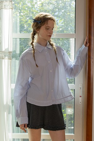 Striped frill shirt_BLUE