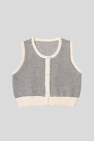Stripe pearl button knit vest_2color