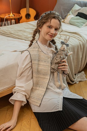 Tweed button pocket vest_IVORY