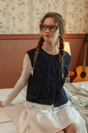 Denim button layered vest_BLUE