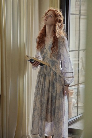 Lace ink printing dress