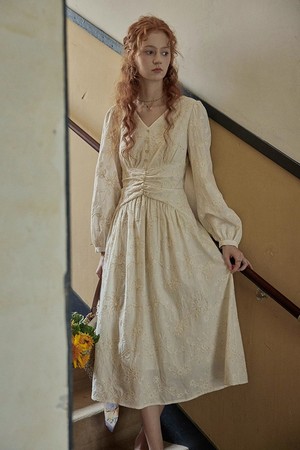 Sequine embroidery shirring dress