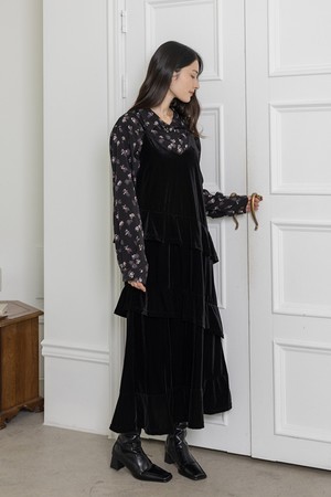 Velvet multi-layered slip dress_BLACK