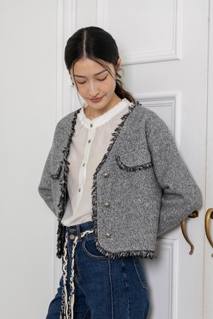 Gray polka dot pocket jacket